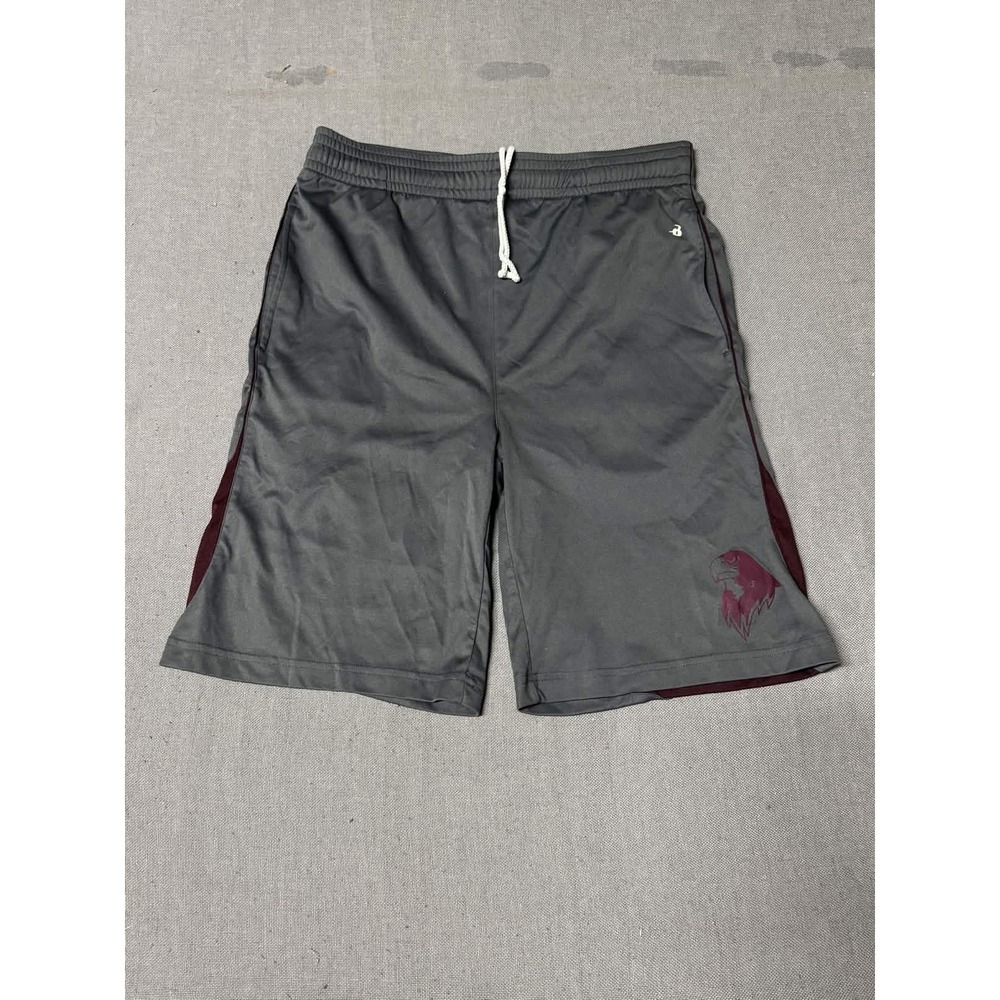 Badger Sport Mens Athletic Basketball Shorts Gray Maroon Eagle Logo Small S